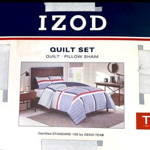 Izod Ronan red white blue twin quilt set bedding bed quilt pillow sham nautical